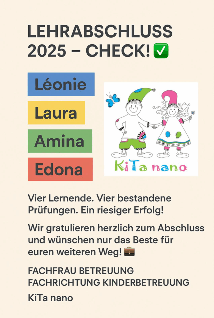 Successful completion of apprenticeship – all four trainees made it!